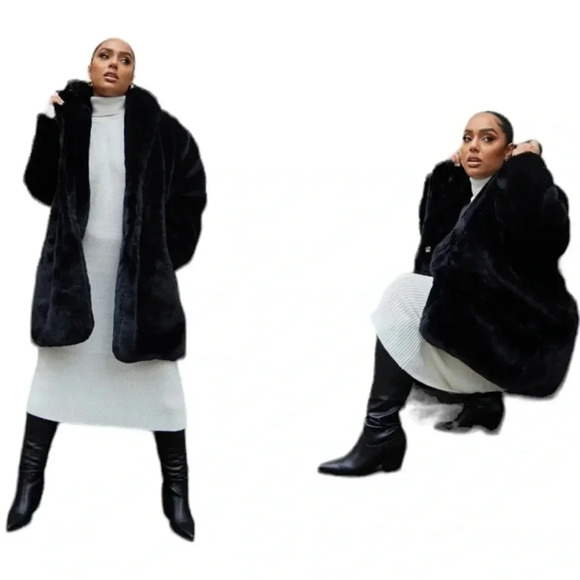 Pretty LITTLE THING ladies size 10 faux fur coat. NWT’s. Warm. Black. - Picture 2 of 14